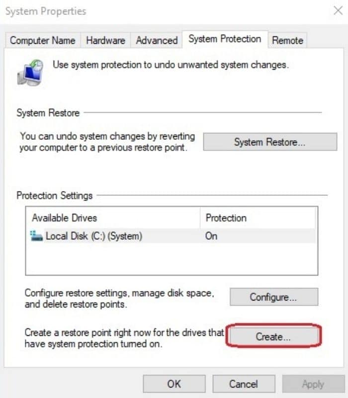 Creating a System Restore Point