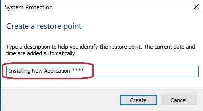 Naming a System Restore Point