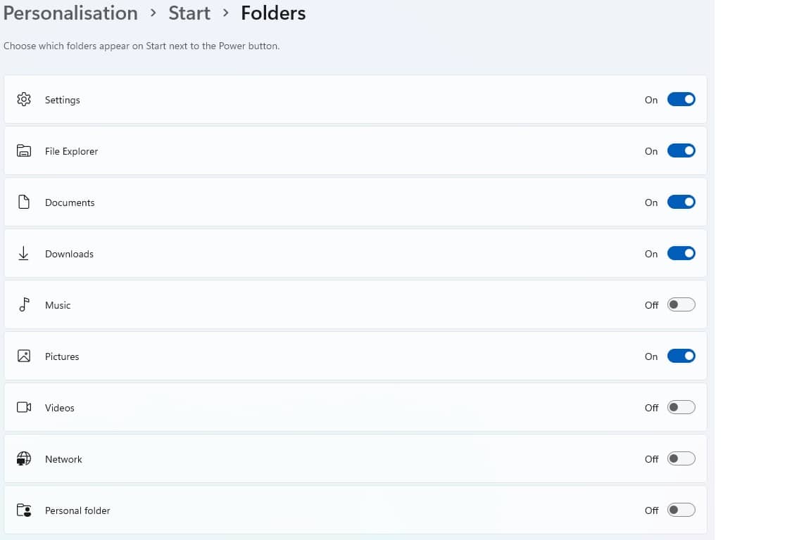 Personalisation Start Folders Picks