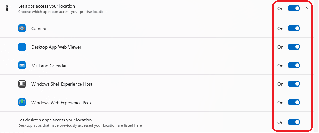 Privacy and Security- Location Settings