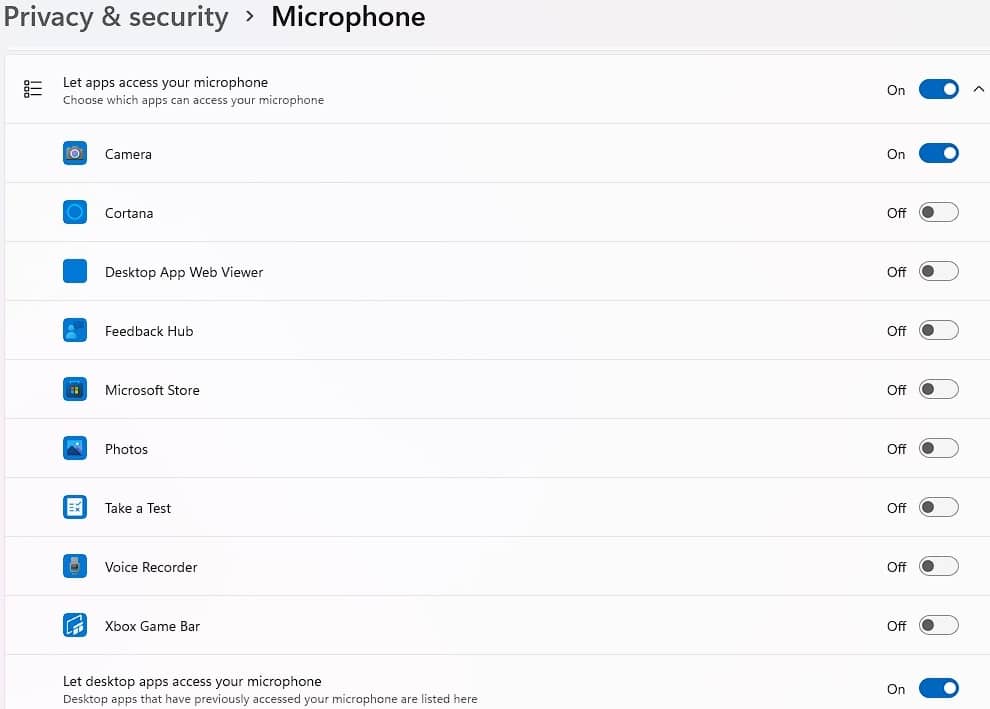 Privacy and Security- Microphone Settings