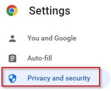 Privacy and Security Menu