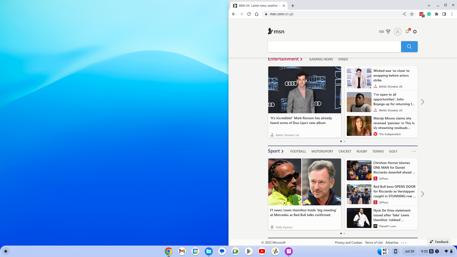 Screen shot of 
Chrome Browser in split screen mode on the left hand side of the screen