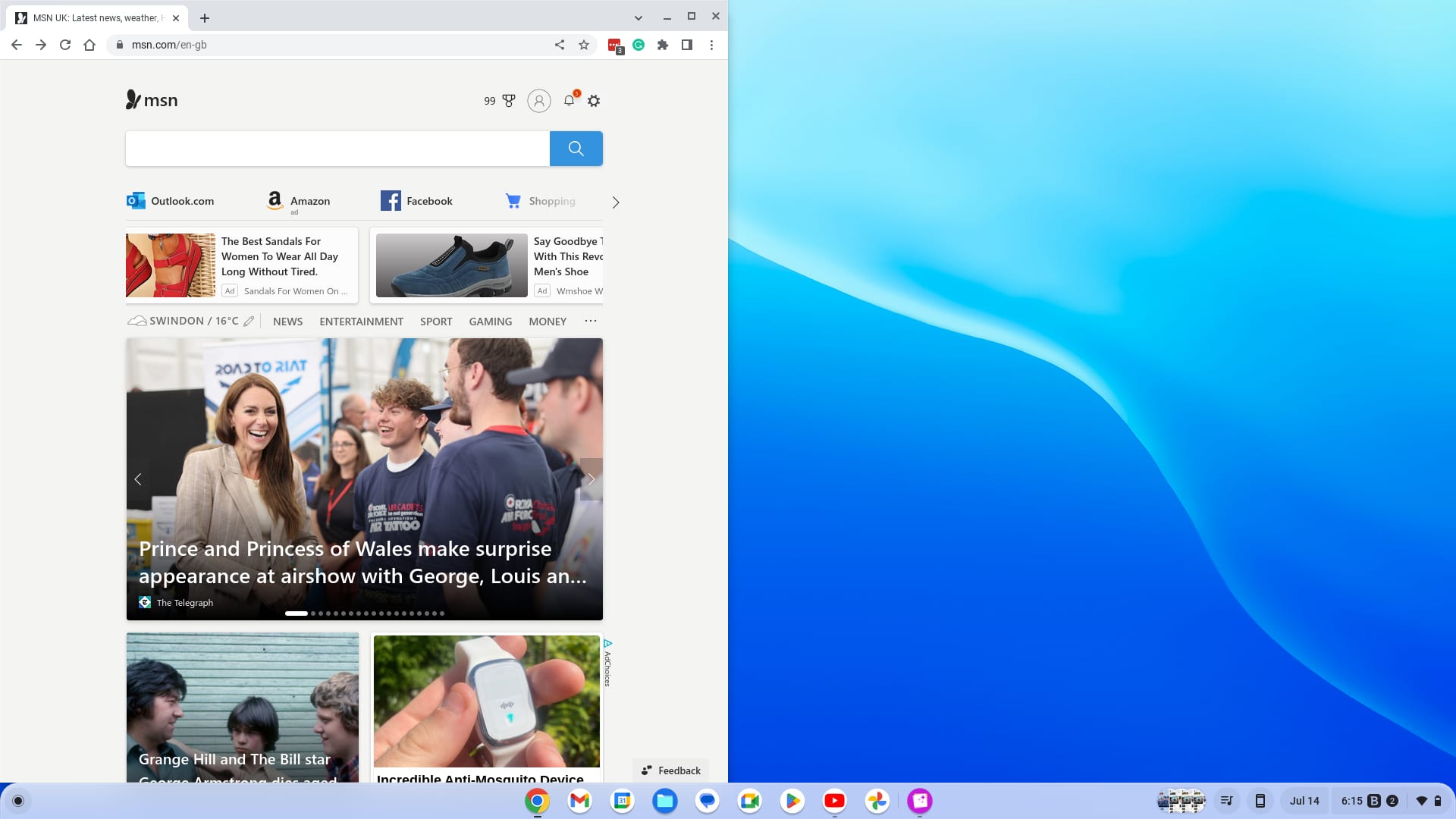 Screenshot of the full screen showing that the screen browser now only on the left hand part of the screen in split screen mode.