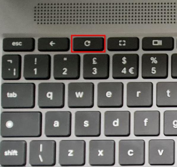 Chromebook Keyboard with the Refresh Button Highlighted