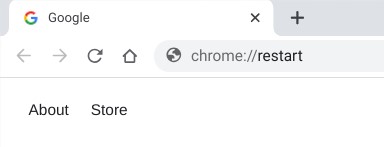 Chrome Browser with the Chromebook Restart URL displayed